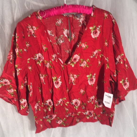 Charlotte Russe Tops - NEW Red floral crop top w/elastic waist in back